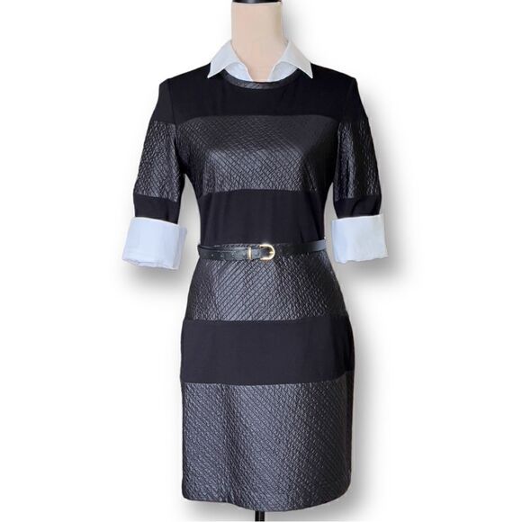 Theory Black Goshen Pryor Striped Body-con Knee Length Dress, Size Medium - Picture 4 of 11